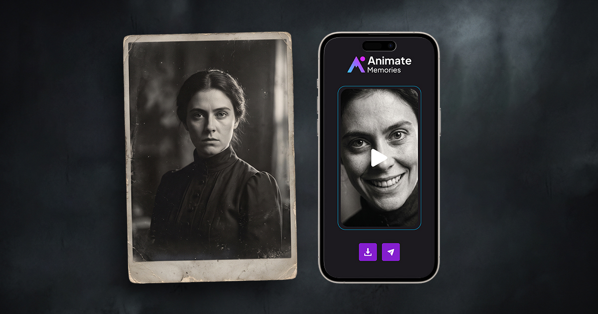 Vintage portrait turned into a spooky Halloween photo animation with AI